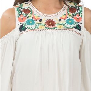 Ivory cold shoulder embroidered fashion top